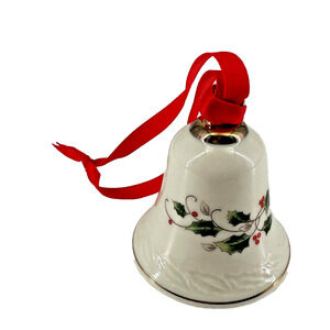 Royal Limited Porcelain Christmas Bell Ornament Holly Berry Gold Trim 2.75"